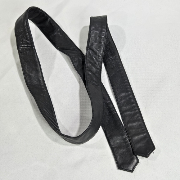 soft black leather tie belts